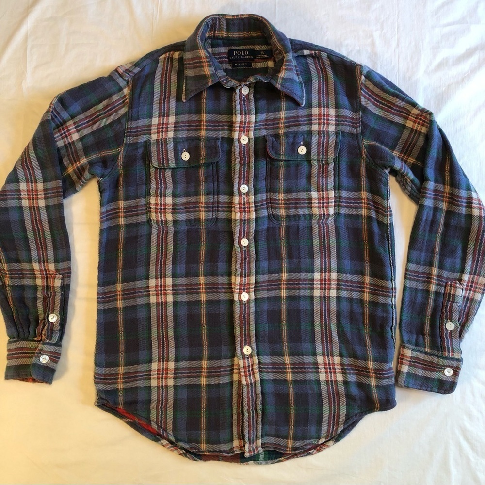 Polo Ralph Lauren Relaxed Fit Double Thick Plaid Button-Up Shirt Size XS